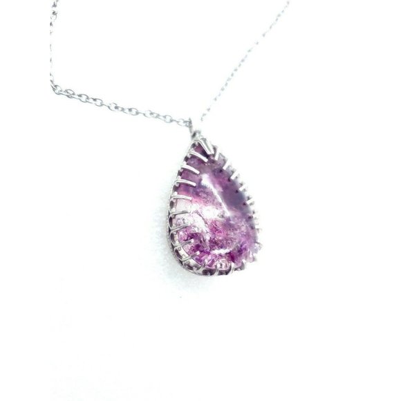 Sterling silver Pink Lodolite Ghost Quartz Crystal Necklace Handmade gothic .925 - Picture 8 of 12